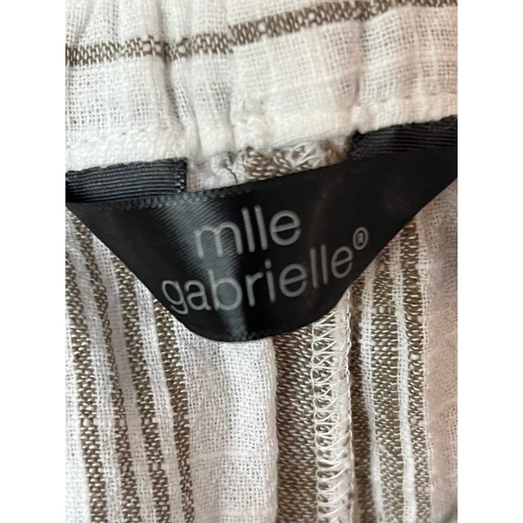 Mlle Gabrielle 2X Women's Striped Linen Blend Wide Leg Cropped Pants - Picture 2 of 10